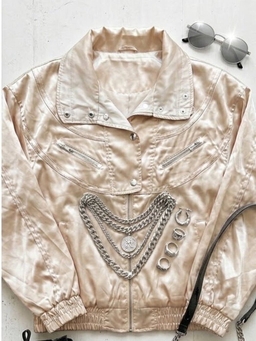 Vintage 90s Satin Cropped Windbreaker Y2K Sheer Blouson Statement Jacket XL